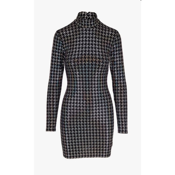 L’AGENCE Cher Black Sparkle Holographic
Mockneck Mini Dress Medium - Picture 9 of 9
